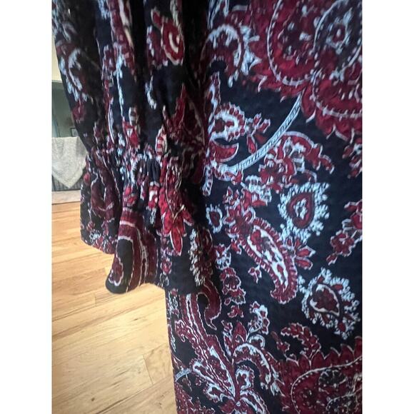 MICHAEL KORS BLOUSEN BLACK AND RED PAISLEY LINED RUFFLED WAIST WOMENS MEDIUM - Picture 4 of 10